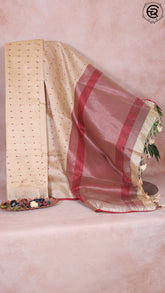 Light gold & Maroon Temple Zari Semi Tussar Saree